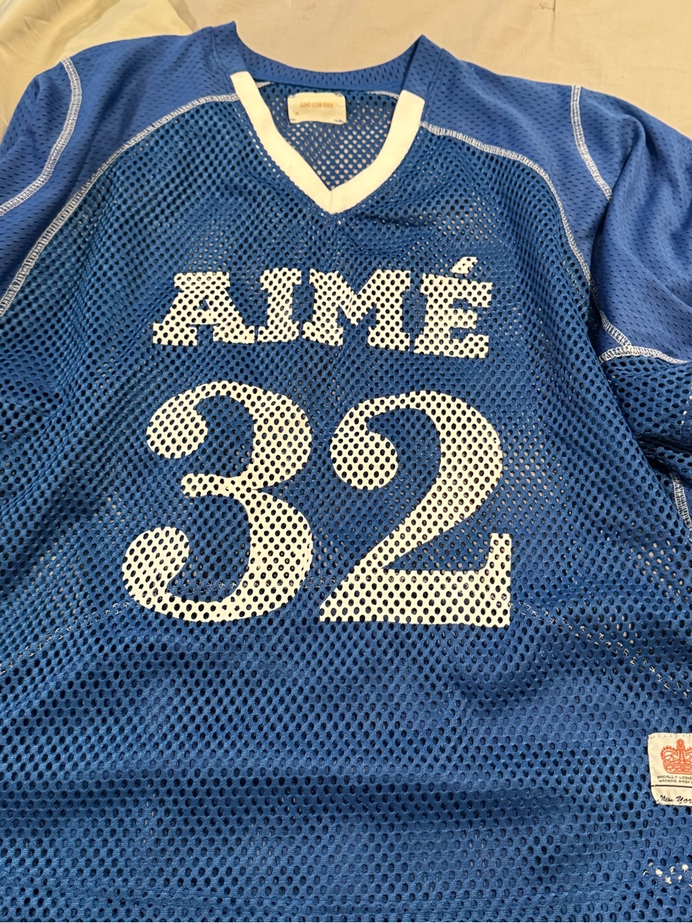 Aime Leon Dore Blue Mesh Jersey with White Number 32